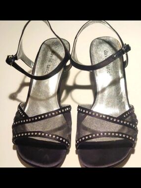 David Tate Womens 6.5 Refined Black Satin & Mesh Heels